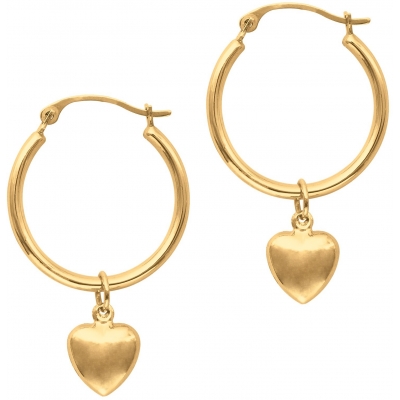 Lovely Heart Pendant hoop earrings 14k solid gold jewelry earrings