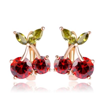 Cute jewelry earrings for children, 925 silver cherry stud earrings 5A ZC earrings