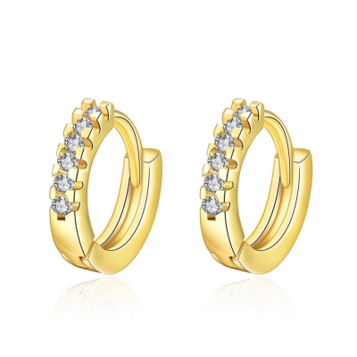 18K gold plated earrings, exquisite colored zircon Huggies earrings