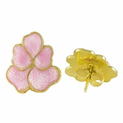 Custom enamel earrings with pink enamel flower studs for women