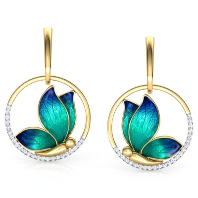 Gorgeous enamel butterfly earrings, gradient color enamel hoop butterfly earrings