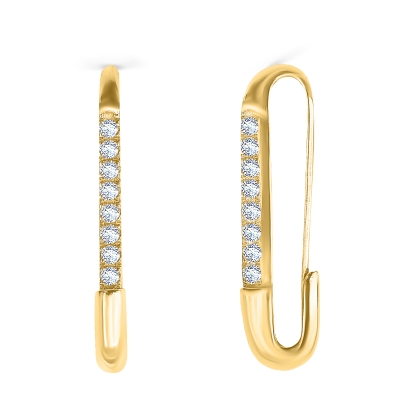 Gold earring 18k safety pin,5A CZ fashion safety earring 