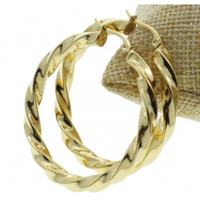 Stainless steel women earring ,18k PVD gold plated rope hoop big earring 