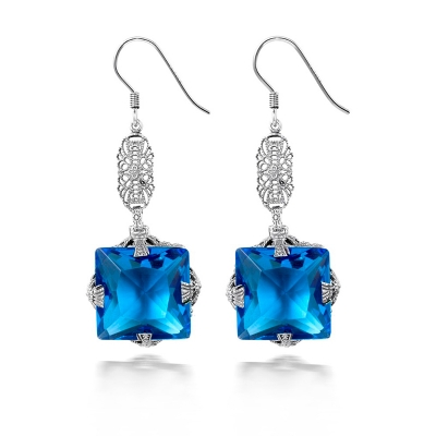 Luxury square zircon earrings, blue zircon earrings for women