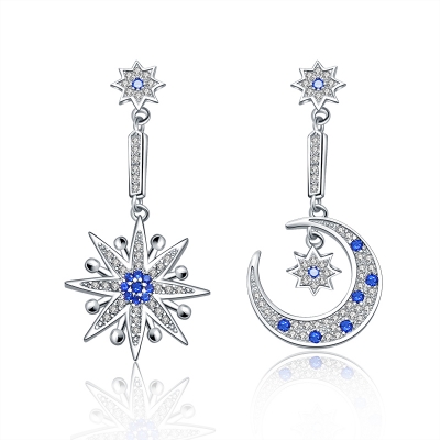 Sun and moon earrings,925 silver Sun-moon earring studded with zircons