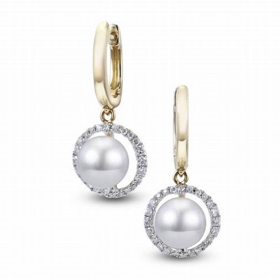 925 sterling silver 18k gold plated earrings，white pearl earring for women