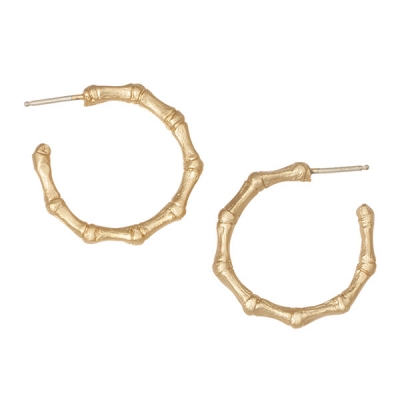 Popular bead earrings, 14K gold plated bamboo earrings with large hoops
