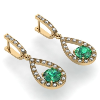 Retro green rhinestone earrings, Huggies chandelier earrings