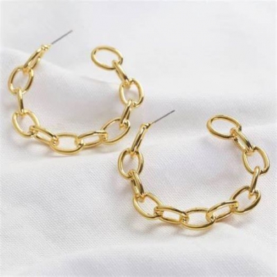 Custom 18K PVD gold plated 316 stainless steel hoop earring, fashionable paper clip chain earring