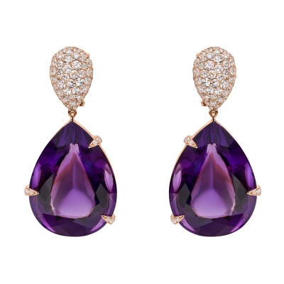 Amethyst Jewelry 925 Sterling Silver Earrings Women Cubic Zirconia Drops Earrings
