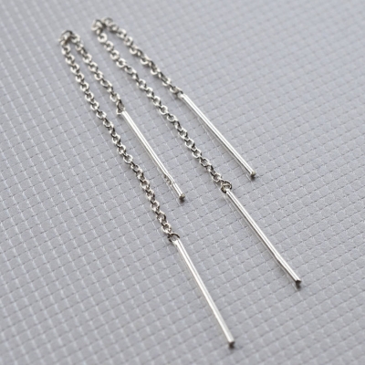 925 sterling Silver bar Pendant Chain Earrings, minimalist chain long earrings