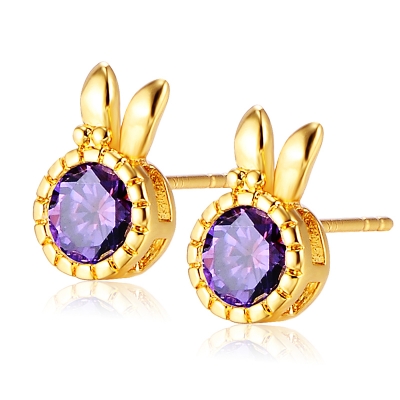 925 sterling silver Amethyst  robbit earring 