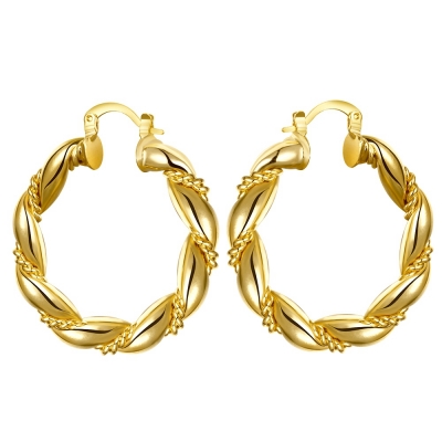 Fashion Jewelry 14K Gold Plated rope hoop earring