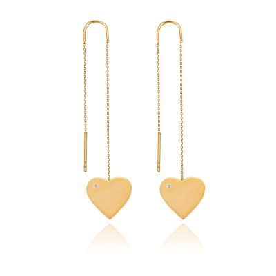 14K heart threader earrings, 14K solid gold Minimalist earrings