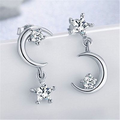 925 Silver Star Moon Earrings