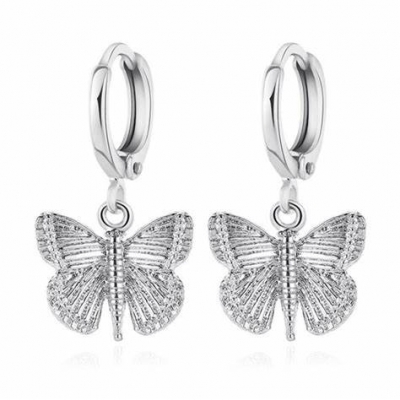 Stylish butterfly earrings, platinum butterfly Huggies earrings