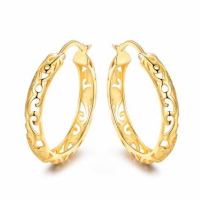 Big gold hoop earring 18k ,hollow carved fashion hoop earring 