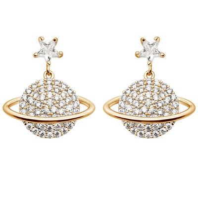 Lovely Planet Zircon earrings,  shiny planet silver  earrings