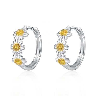 925 silver sunflower earrings, lovely enamel earrings for women