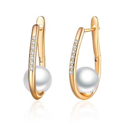 14K gold U-shaped pearl Huggies earrings, delicate jewelry earrings for women