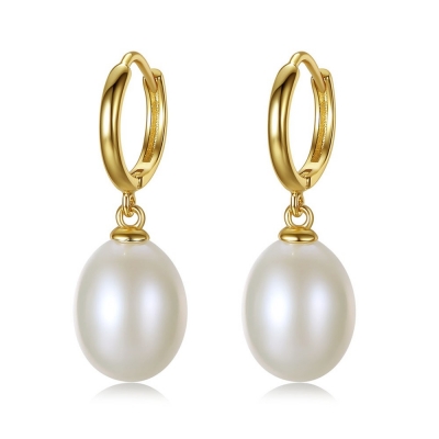 Minimalist natural pearl earrings, 925 silver 8-10MM freshwater pearl earrings