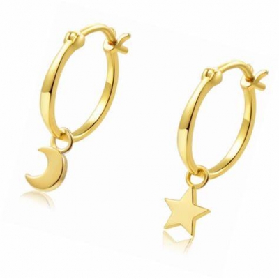 925 Silver Star Moon small charm hoop earrings, 14K gold plated hoopearring