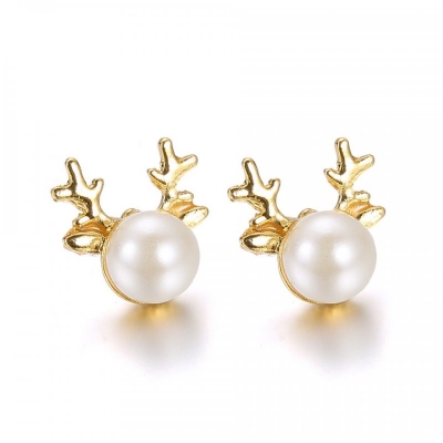 925 Silver pearl earrings for Christmas gift cute moose earrings
