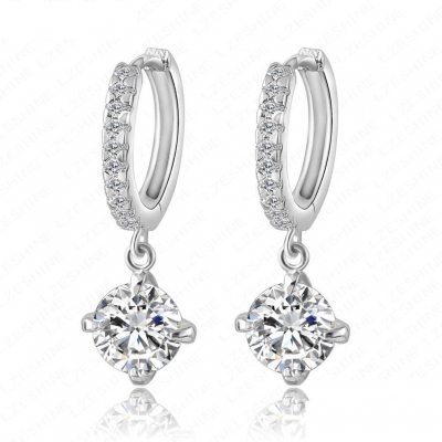 Shiny CZ hoop earring ,rhodium plated CZ drop earring jewelry 