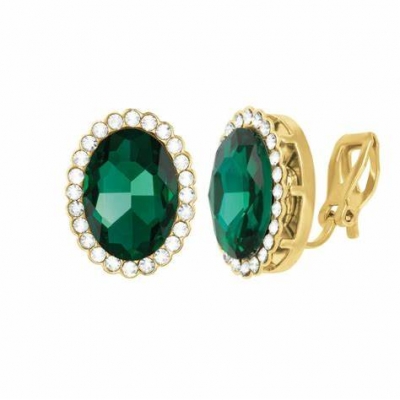 Vintage emerald clip earrings, antique emerald zircon earrings