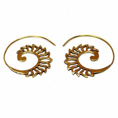 Tribal hook earrings in vintage colors, hollowed-out bronze earrings