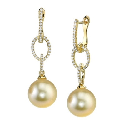 Gold pearl earrings, bridal pendant earrings Large pearl fine jewelry
