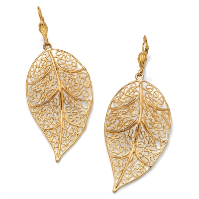 High-end jeweled leaf earrings, realistic 18K gold leaf jeweled earrings