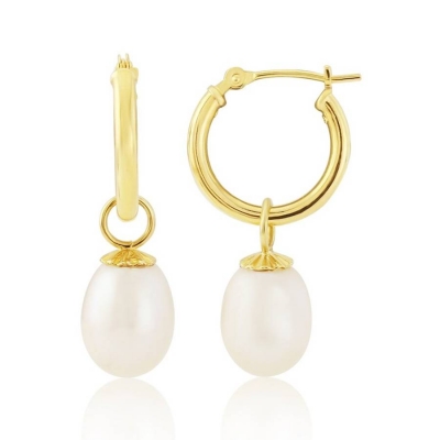 Stylish pearl hoop earring, 925 silver Baroque pearl earrings