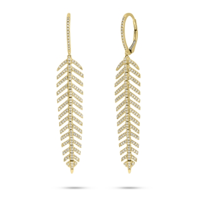 18K gold feather long earrings, lovely feather earrings for women