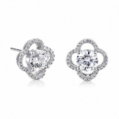 925 silver clover stud earrings, studded with crystal clover earrings