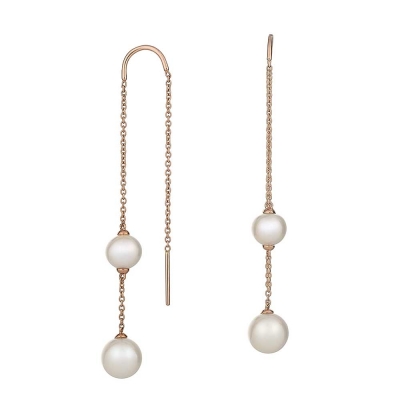 Minimal thread earrings, 925 silver pearl thread earrings