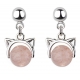925 silver box Pink Crystal Cat Earrings