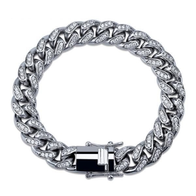 Wholesale Hip Hop Cubic Zircon Bracelet Jewelry Minimalist Mens Iced Out Stainless Steel Chains
