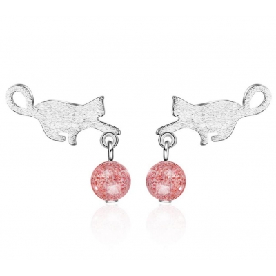 Stylish cat Zircon Earrings, 925 silver pink Zircon Cute earrings for women