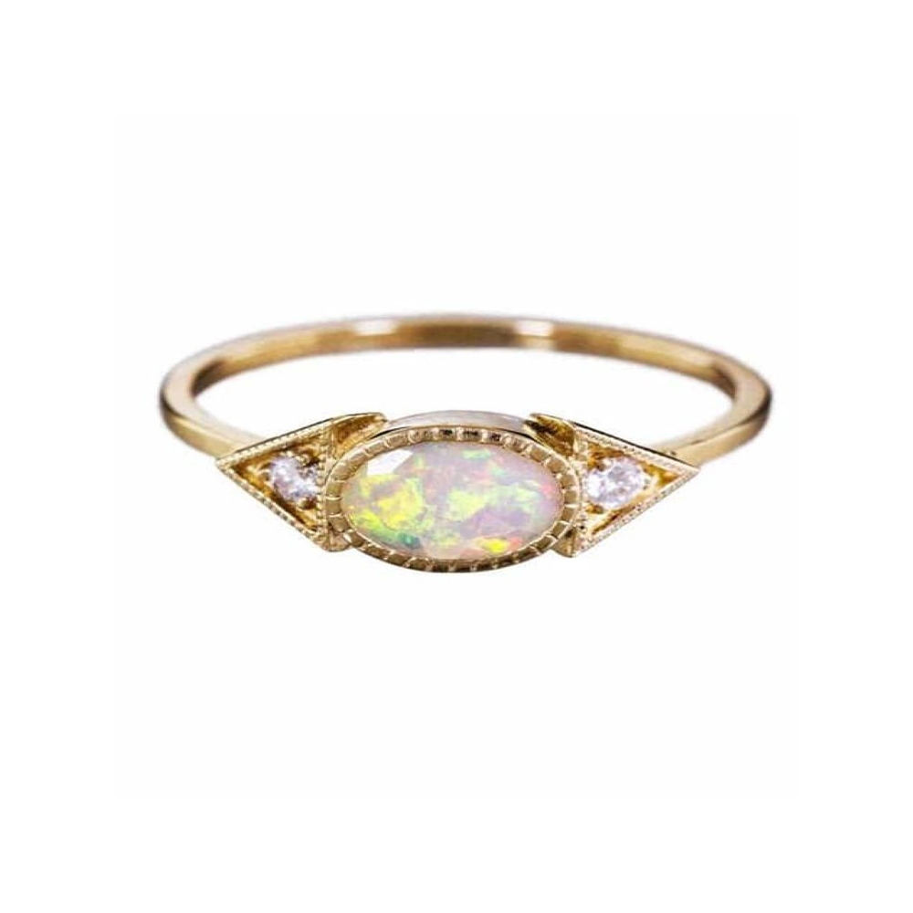 Custom gemstone jewelry women white fire opal 925 sterling silver real gold plated engagement ring