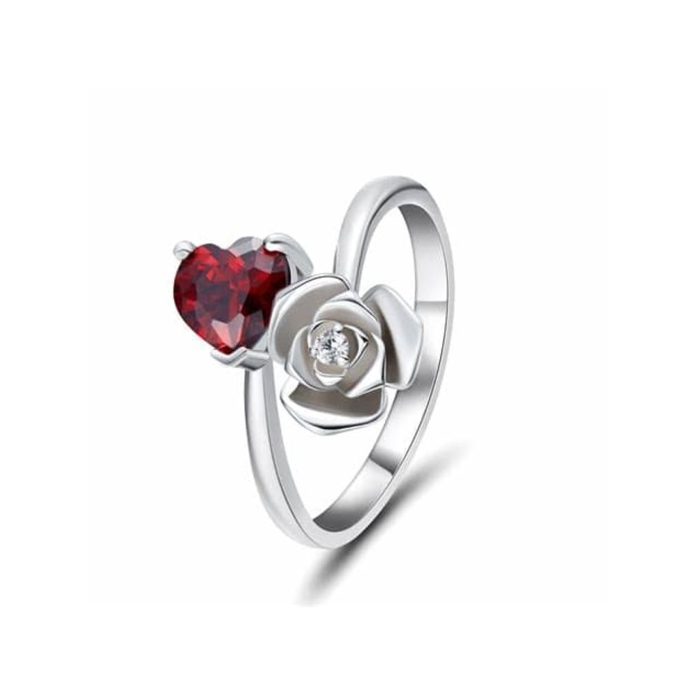 High quality design adjustable women rings gemstone jewelry garnet heart flower sterling silver 925 ring