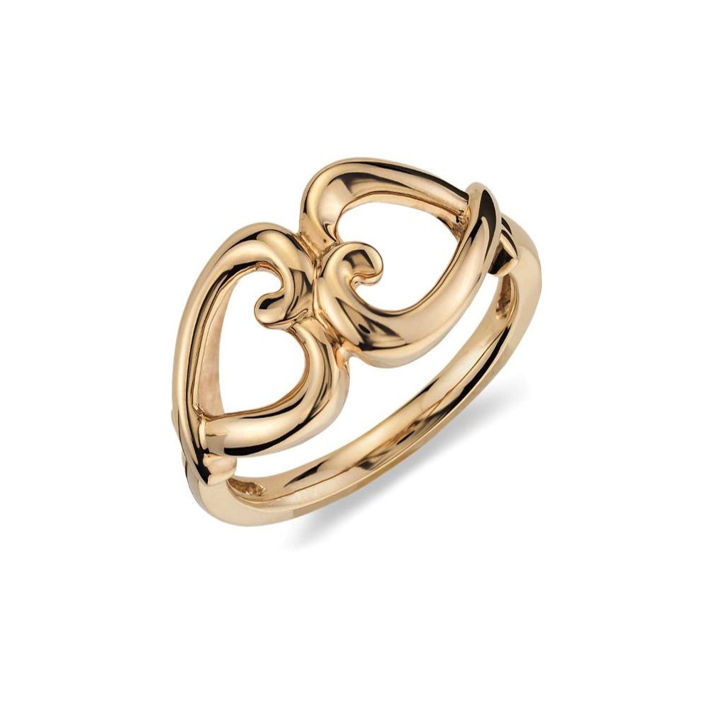 Manufacture women jewelry simple design custom fashion 14k 18k gold plated double heart ring