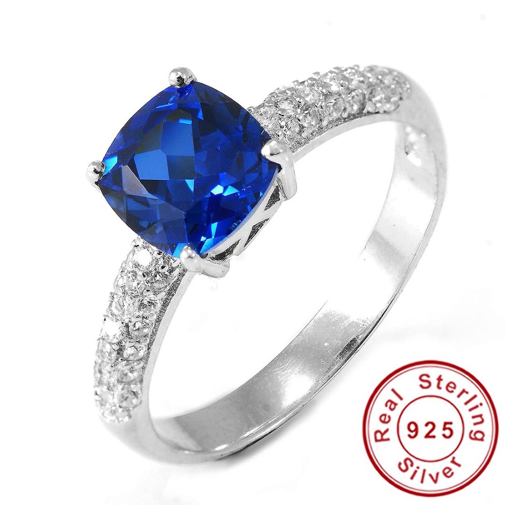 Fine jewelry women rings 925 sterling silver cz moissanite natural blue quartz topaz ring blue sapphire