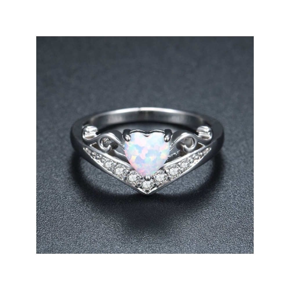 Manufacture engagement women jewelry cubic zirconia high quality 925 sterling silver heart opal rings