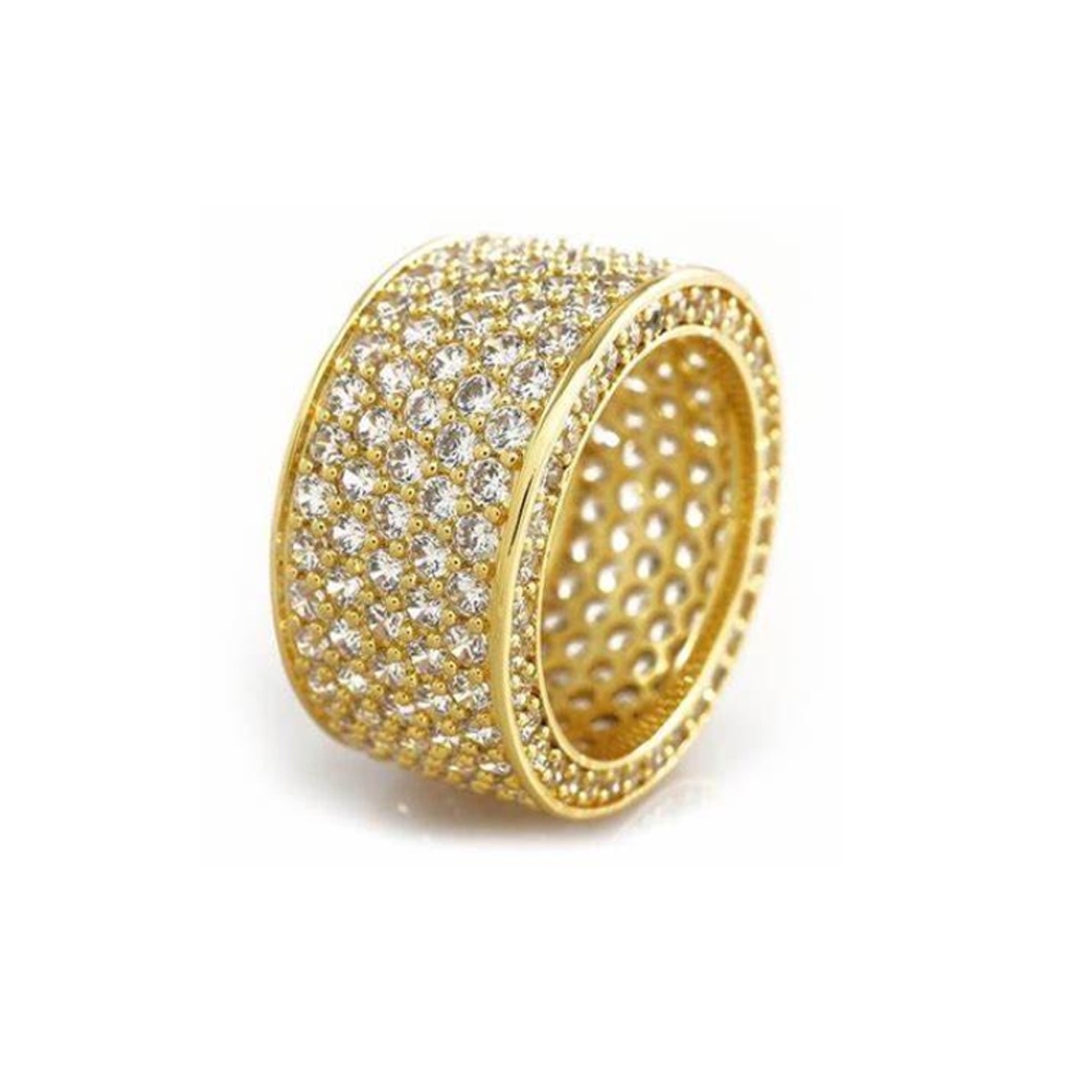 Manufacture fashion jewelry for men real 18k gold plated CZ crystal iced out ring design icy ring
