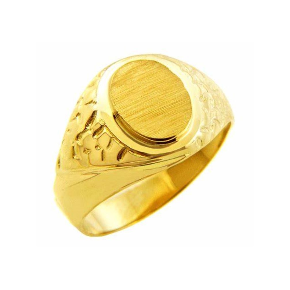 Custom fashion men jewellery sanbrushed oval signet ring design jewelry golden plated rings