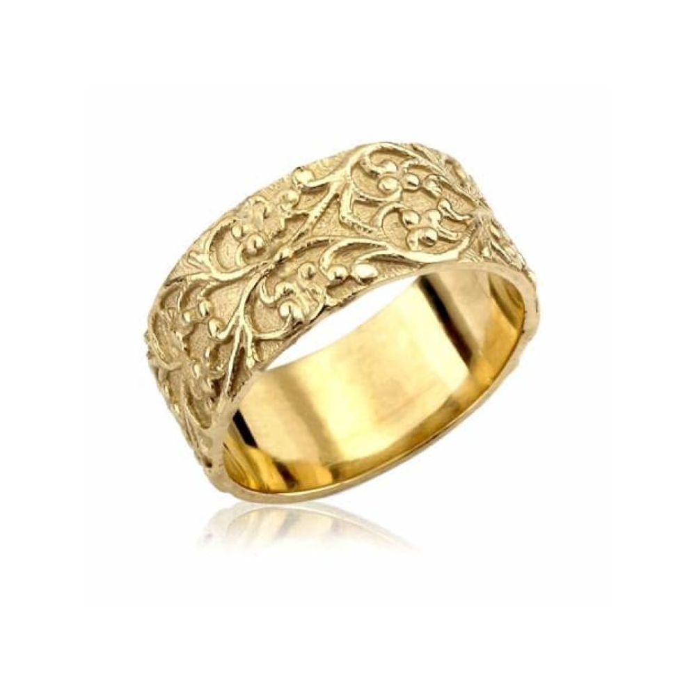 Men jewelry fashion engraved flower design wide band rings real 18k gold plated ring