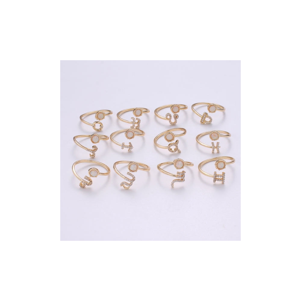Fashion jewelry adjustable finger ring gemstone cubic zirconia opal 12 moth sign zodiac ring