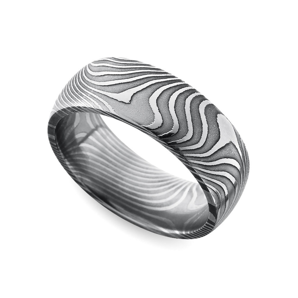 Customized high quality fashion jewelry unique Domed Twisted patterned Damascus steel men ring