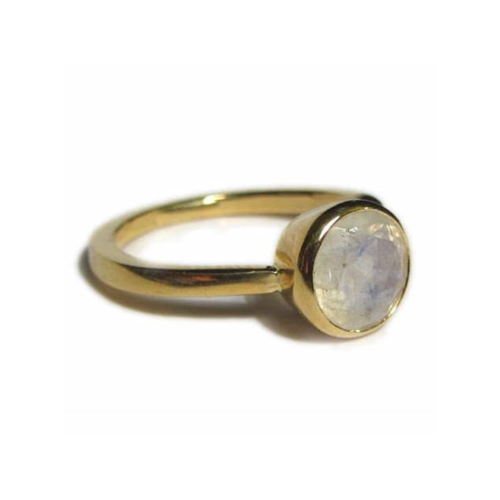 High quality women jewelry gemstone design 925 sterling silver real gold plated moonstone ring
